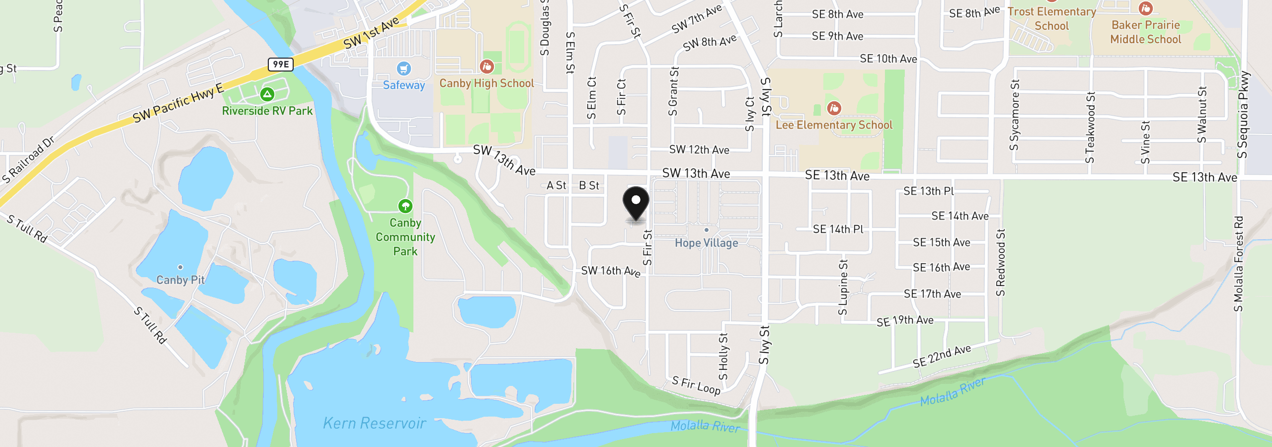 Map showing the location of 1487 S Fir St 17, Canby, OR 97013