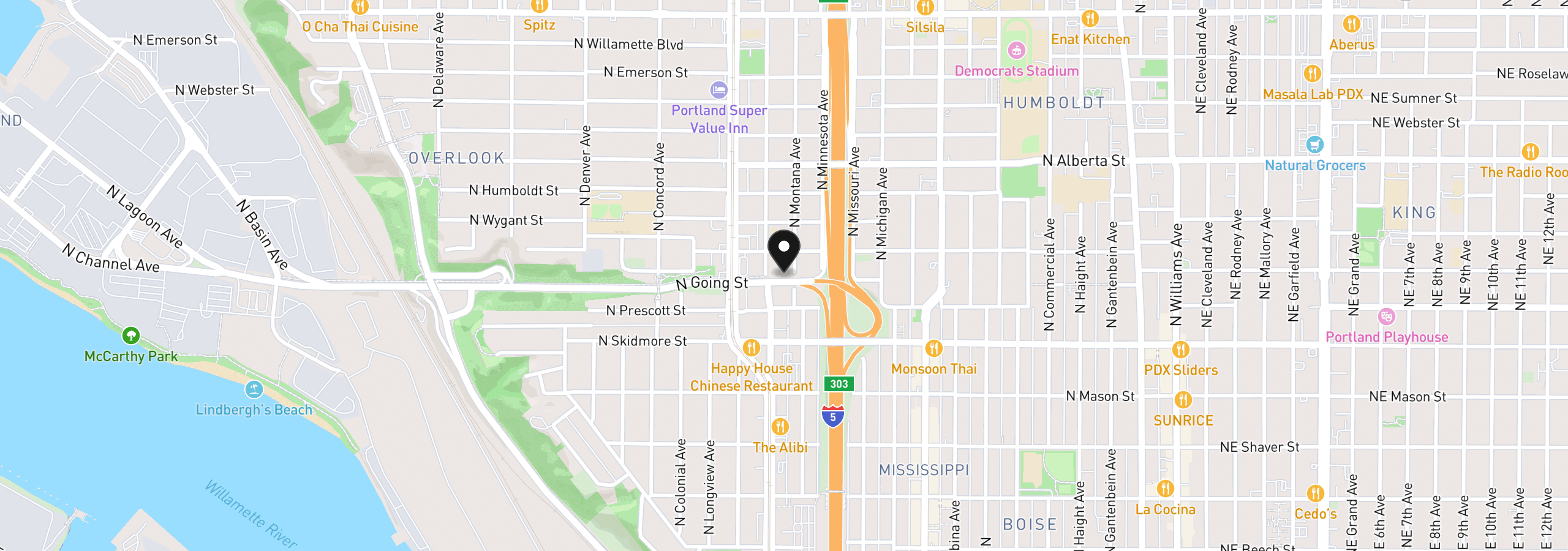 Map showing the location of N Montana Ave, Portland, OR 97217