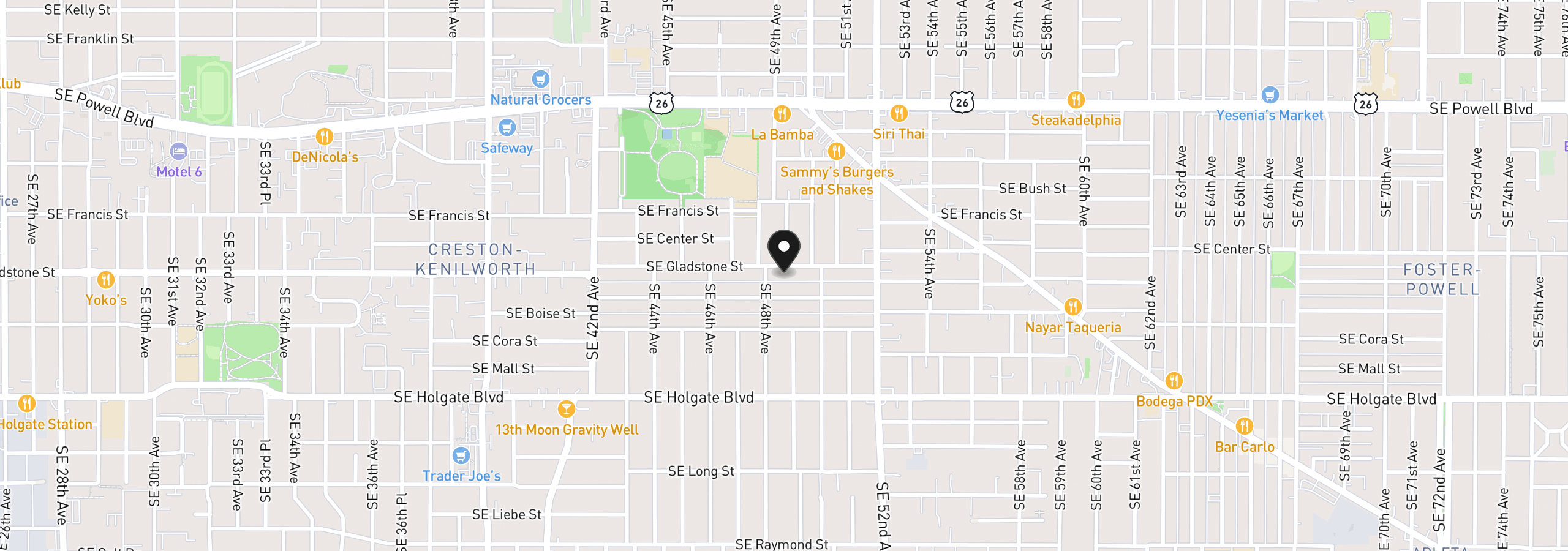 Map showing the location of 4830 SE Gladstone St, Portland, OR 97206