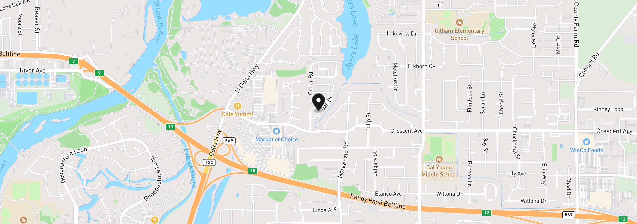 Map showing the location of 1475 Green Acres Rd 150, Eugene, OR 97408