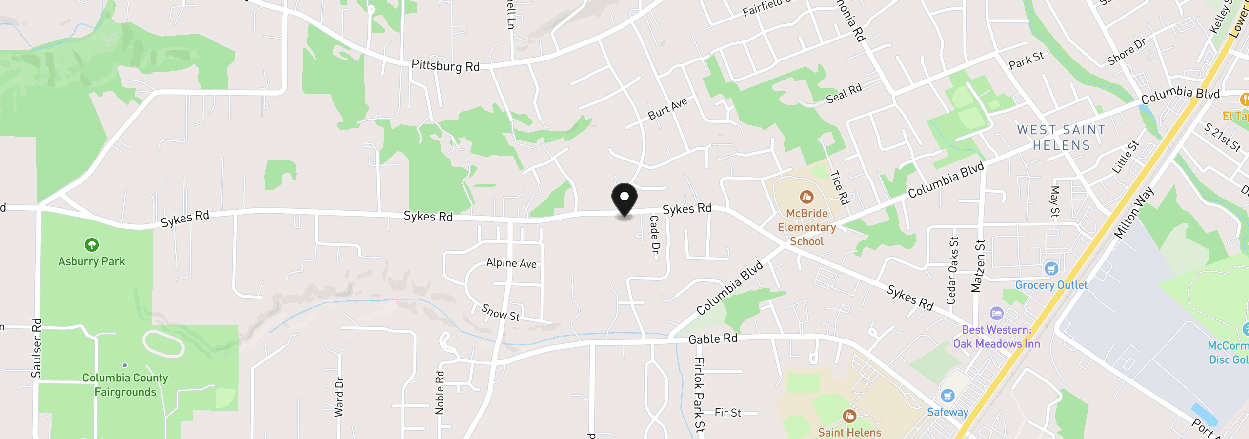 Map showing the location of 34970 Sykes Rd, St. Helens, OR 97051