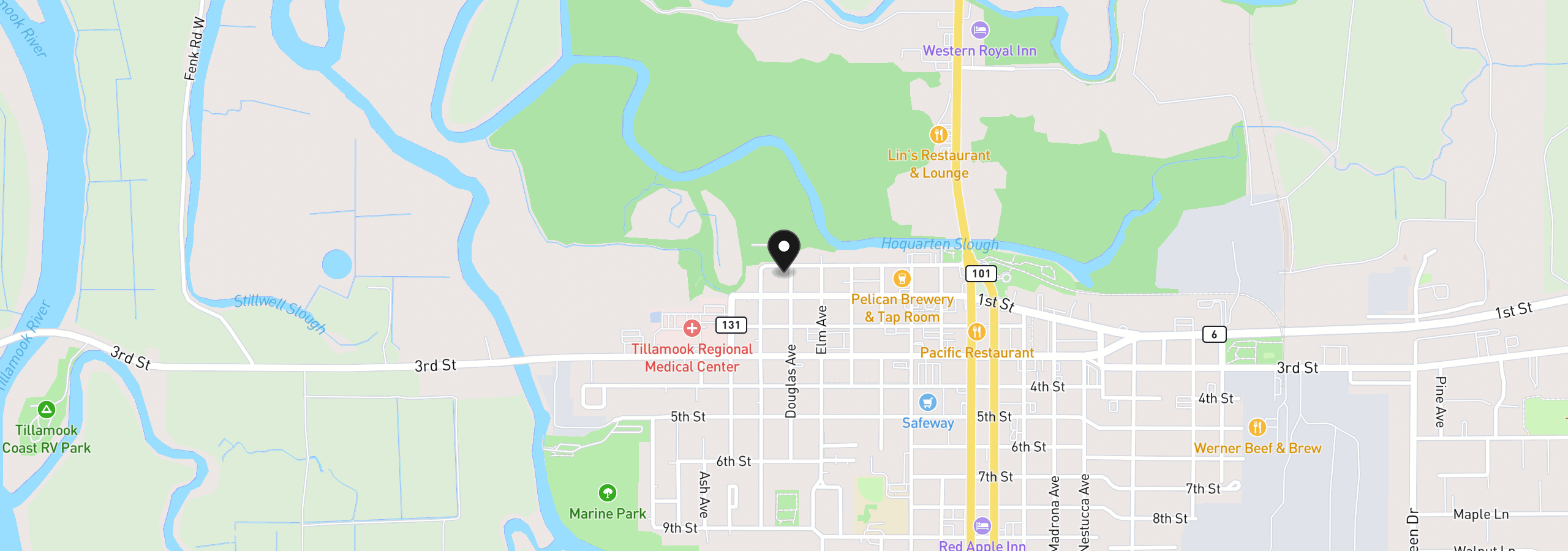 Map showing the location of 6 Douglas Ave, Tillamook, OR 97141
