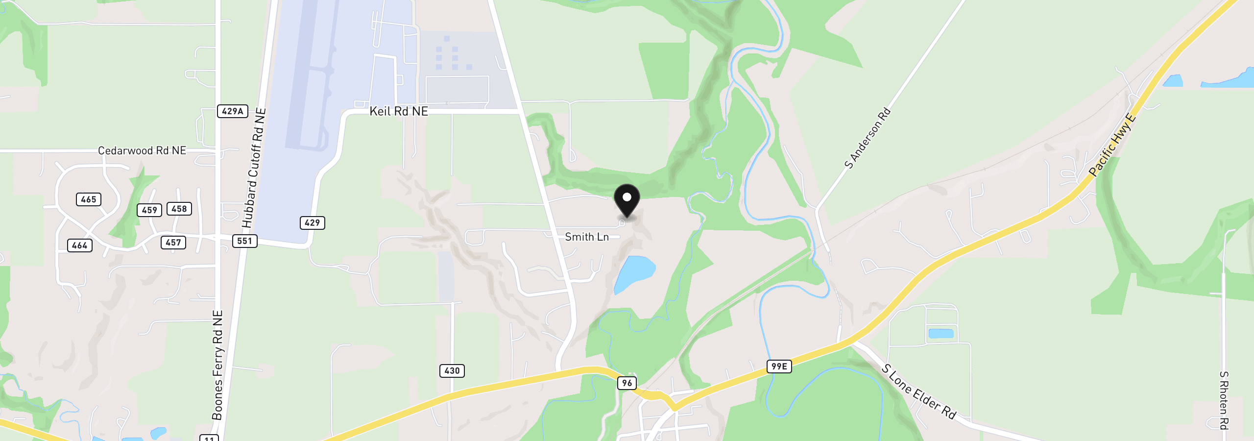 Map showing the location of 22016 Airport Rd NE, Aurora, OR 97002