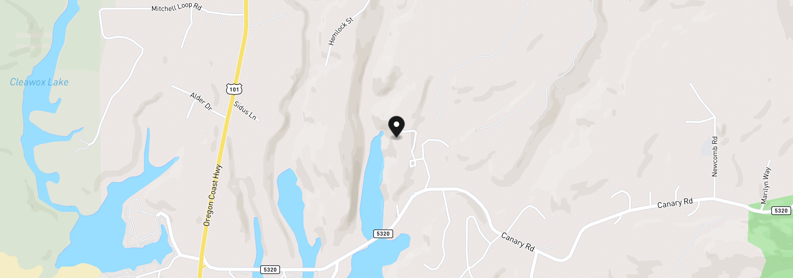 Map showing the location of 5490 Little Woahink Dr, Florence, OR 97439