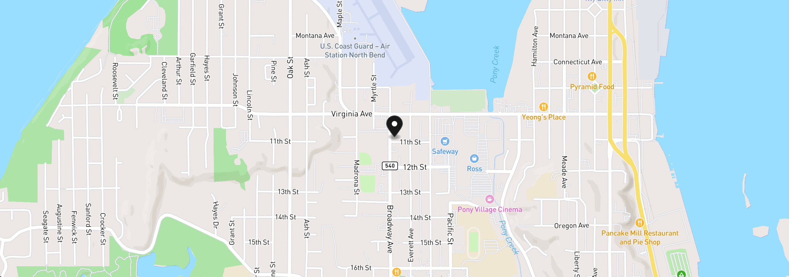 Map showing the location of 2091 Broadway Ave, North Bend, OR 97459