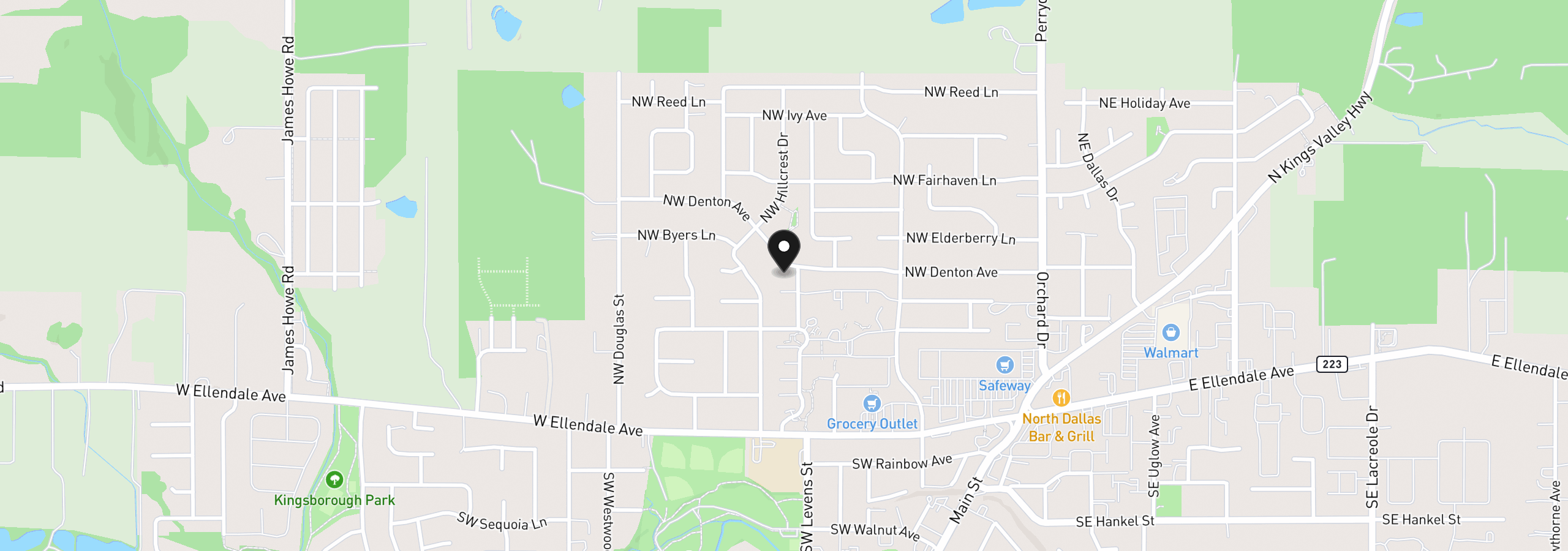 Map showing the location of 379 NW Denton Ave, Dallas, OR 97338