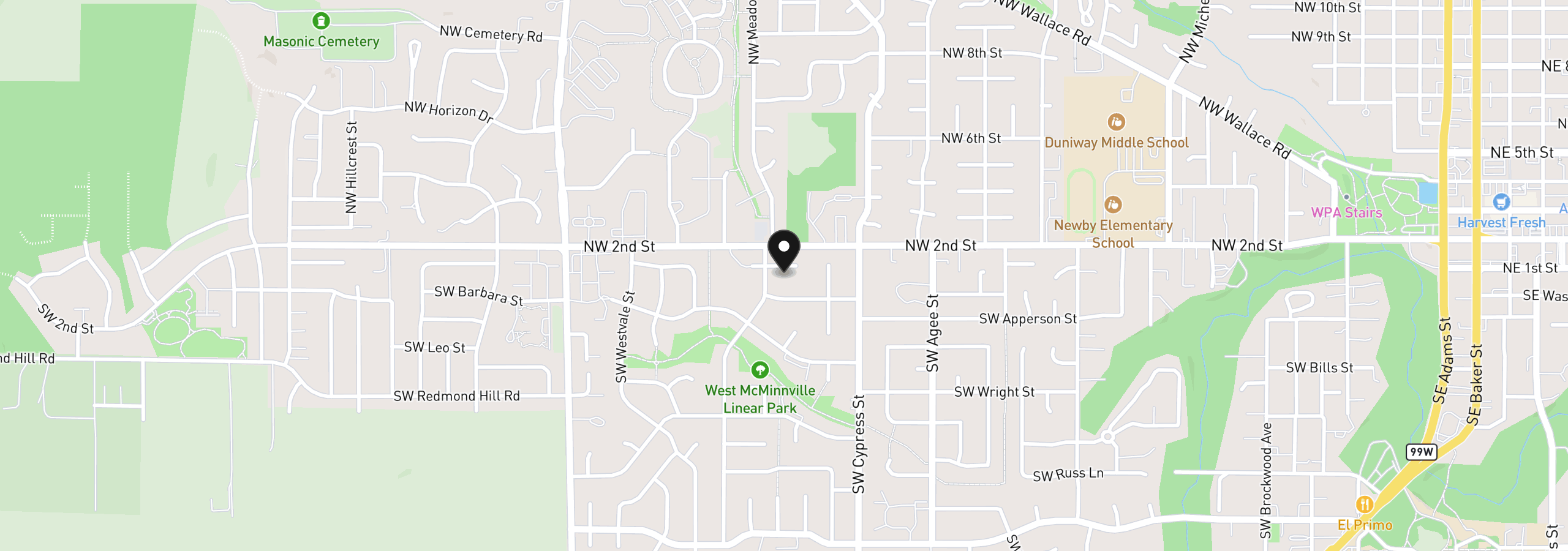 Map showing the location of 1764 SW Almond Ct, McMinnville, OR 97128