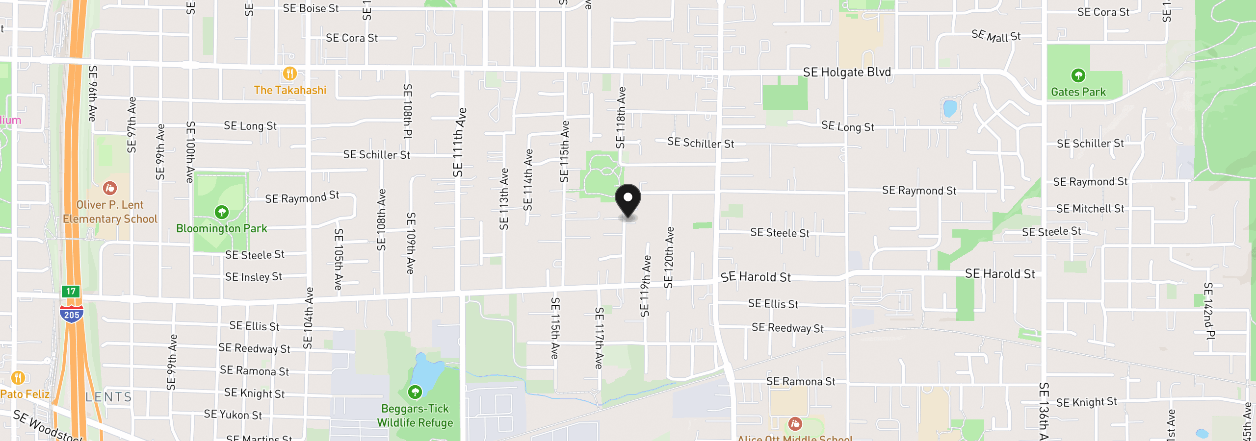 Map showing the location of 0 SE 118th Ave, Portland, OR 97266