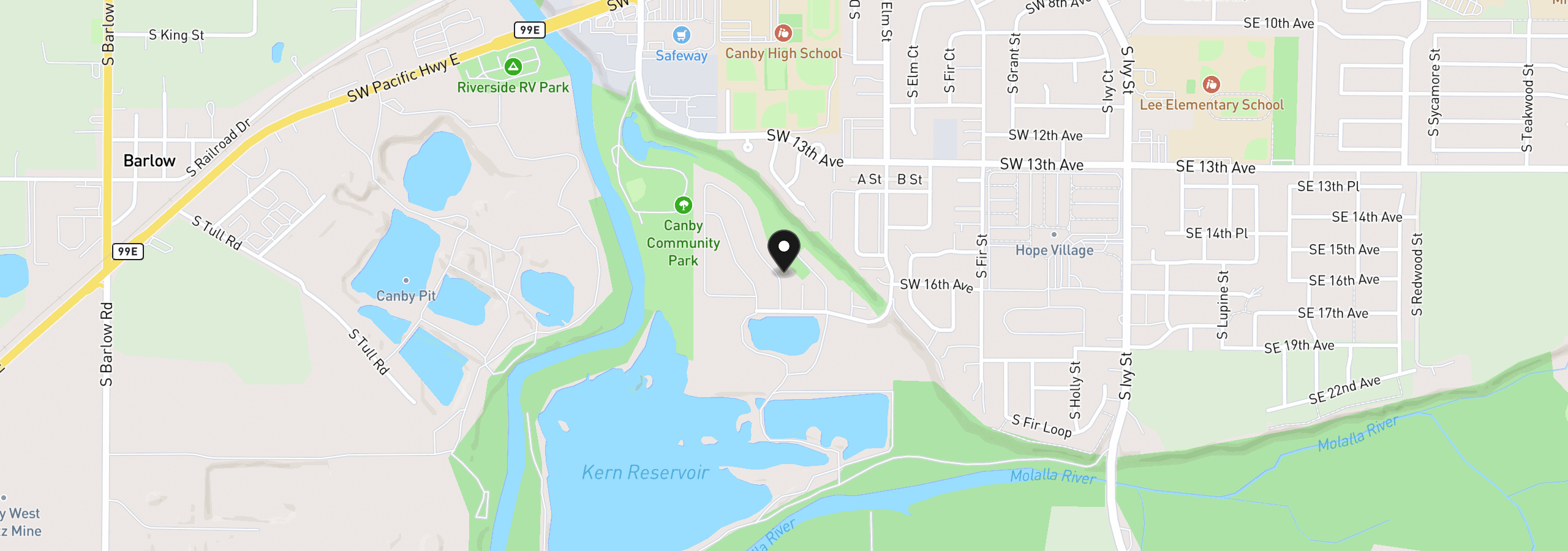 Map showing the location of 1655 S Elm St, Canby, OR 97013