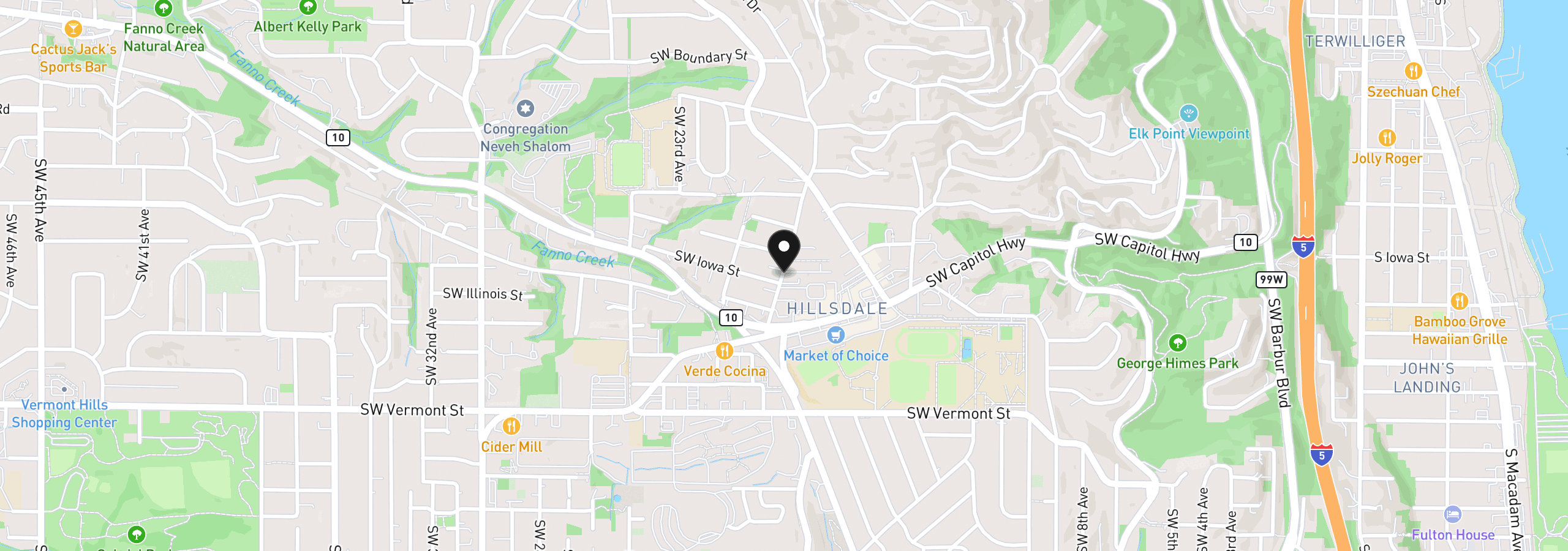Map showing the location of 6020 SW 18th Dr, Portland, OR 97239