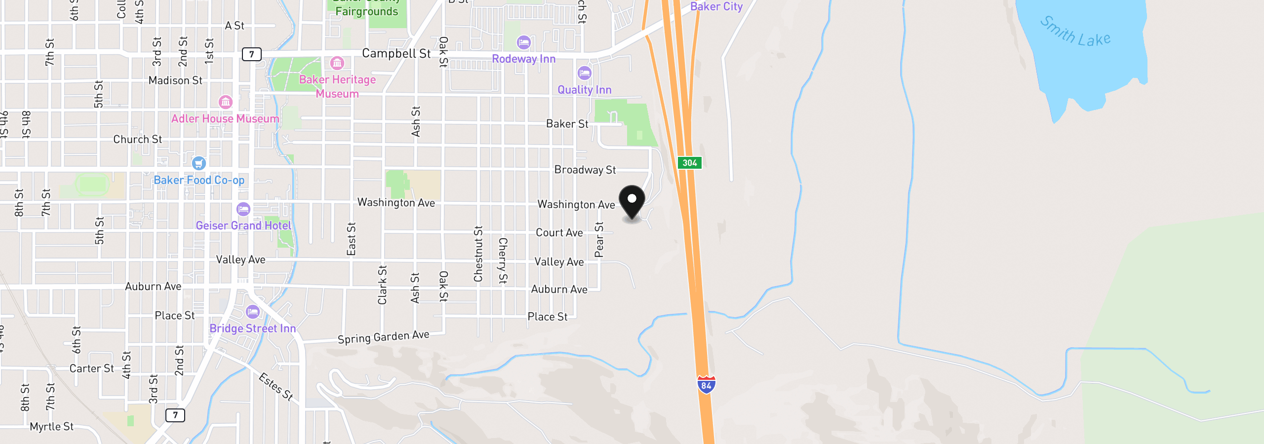 Map showing the location of 475 Washington Ave, Baker City, OR 97814
