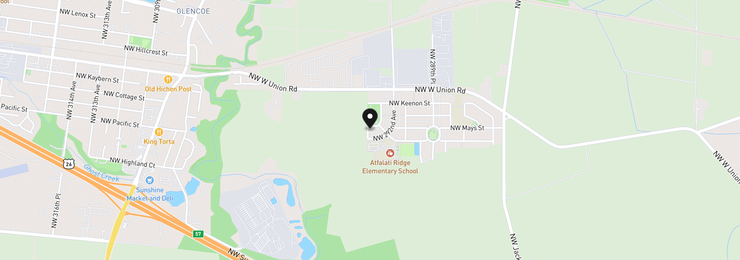 Map showing the location of 29368 NW 293rd Ave, North Plains, OR 97133
