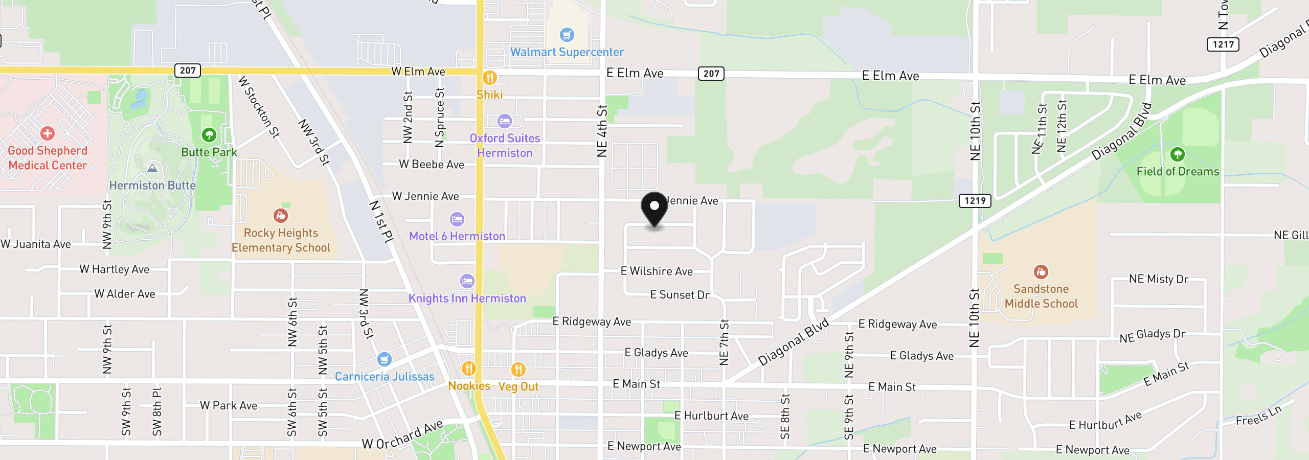 Map showing the location of 574 E Reeder Dr, Hermiston, OR 97838