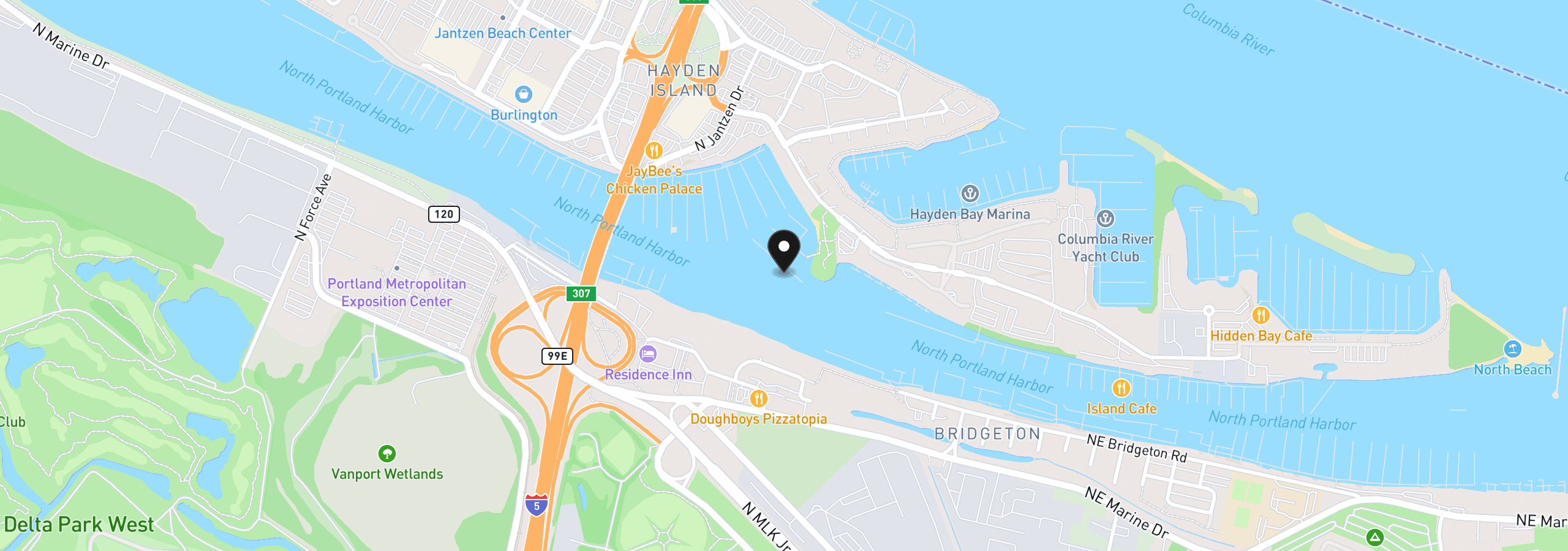 Map showing the location of 11694 N Island Cove Ln, Portland, OR 97217