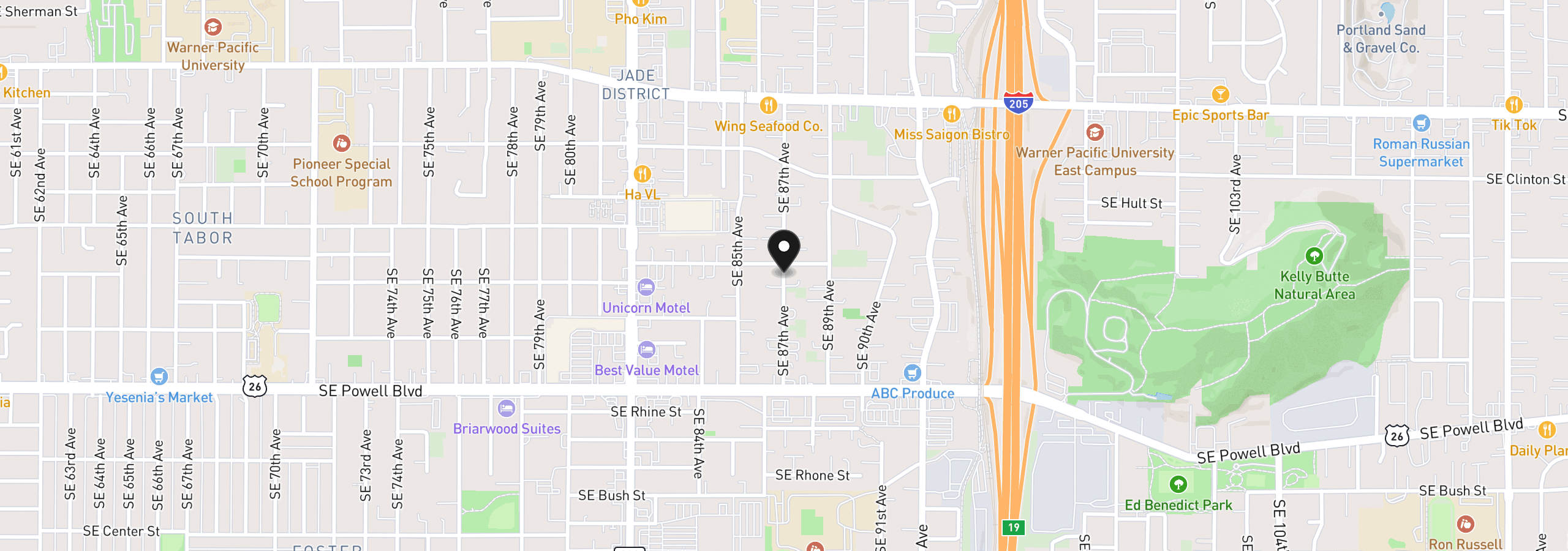Map showing the location of SE 87th Ave, Portland, OR 97266