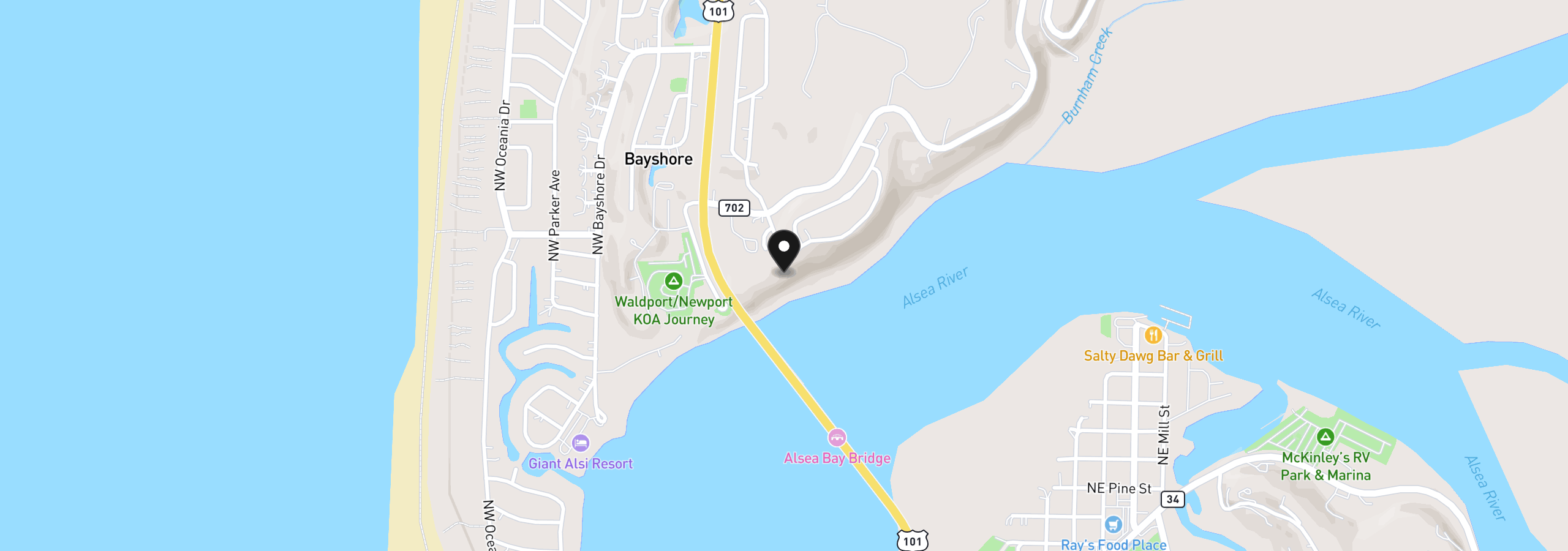 Map showing the location of 1000 NW Highland Dr Tl 4001, Waldport, OR 97394