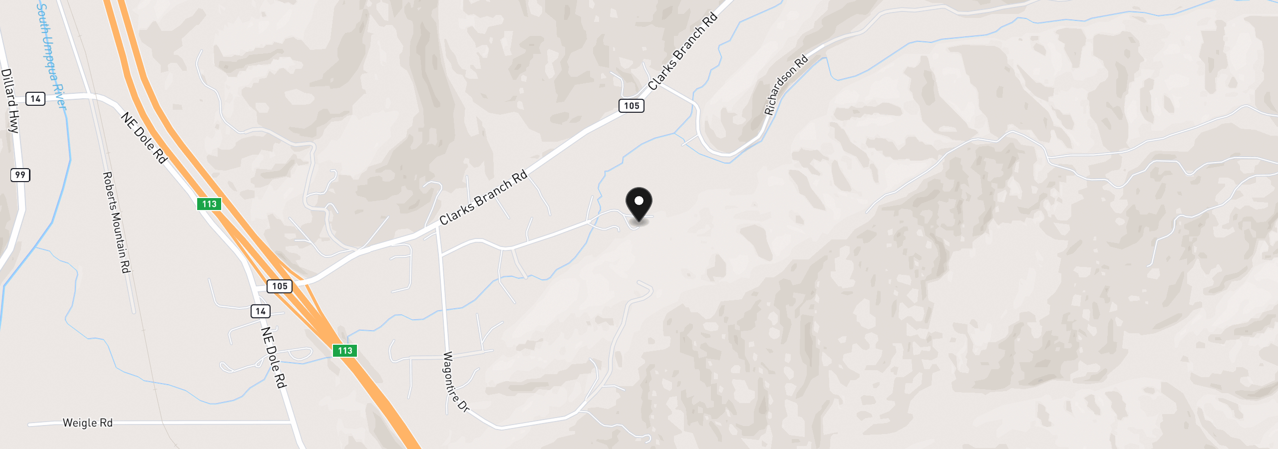Map showing the location of 464 Homestead Dr, Myrtle Creek, OR 97457