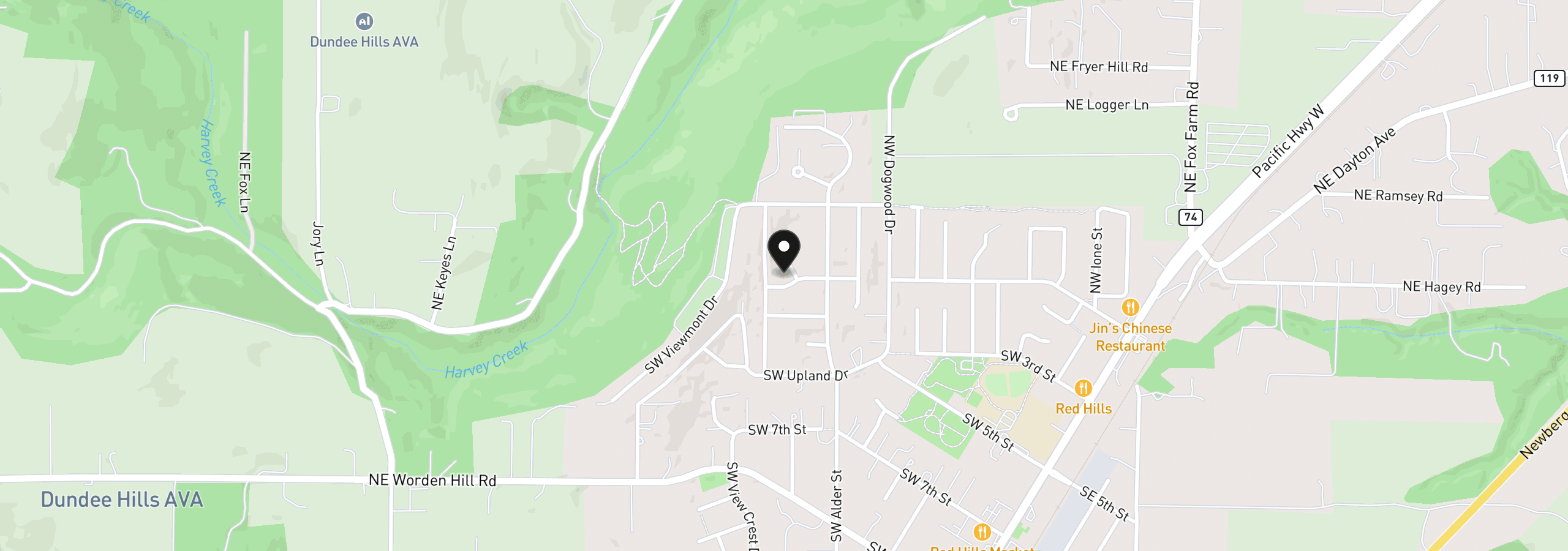 Map showing the location of 192 NW Canyon Dr, Dundee, OR 97115