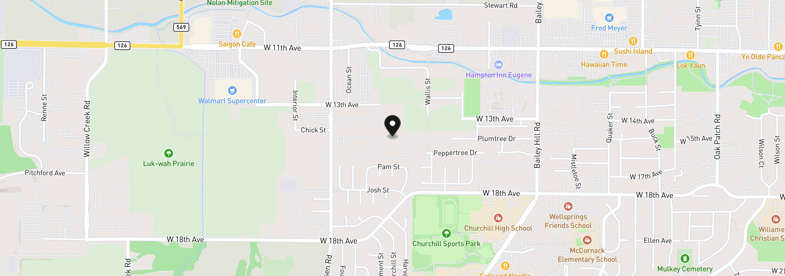 Map showing the location of 1415 S Bertelsen Rd 114, Eugene, OR 97402