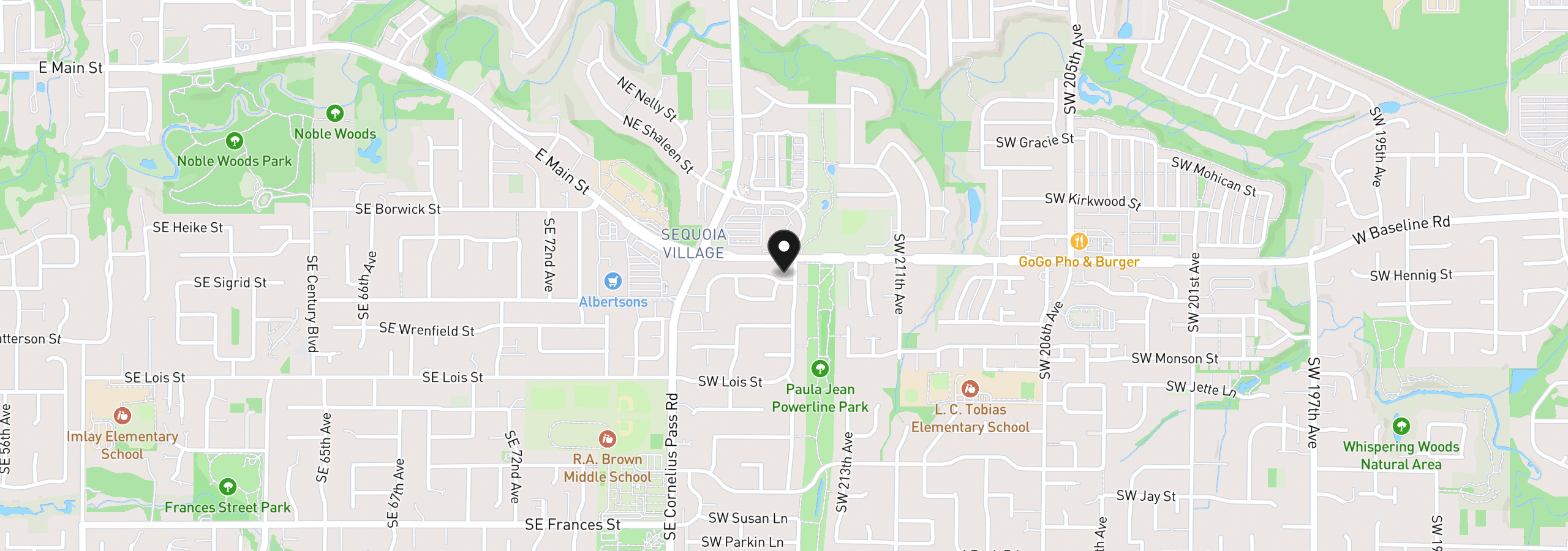 Map showing the location of 21525 SW Frammy Way, Beaverton, OR 97003