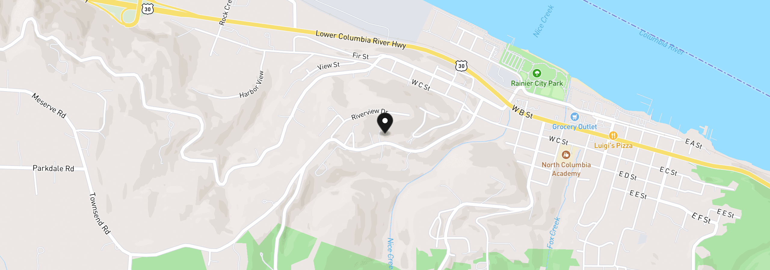 Map showing the location of 75377 Fern Hill Rd, Rainier, OR 97048