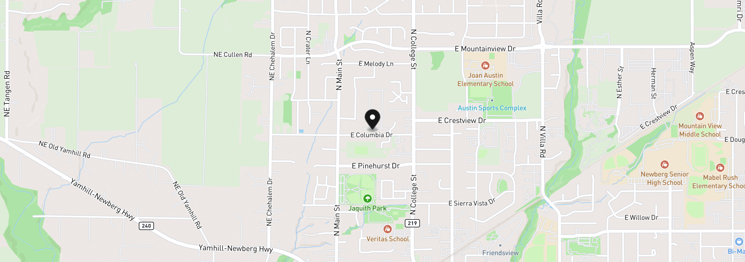 Map showing the location of 301 E Columbia 75, Newberg, OR 97132
