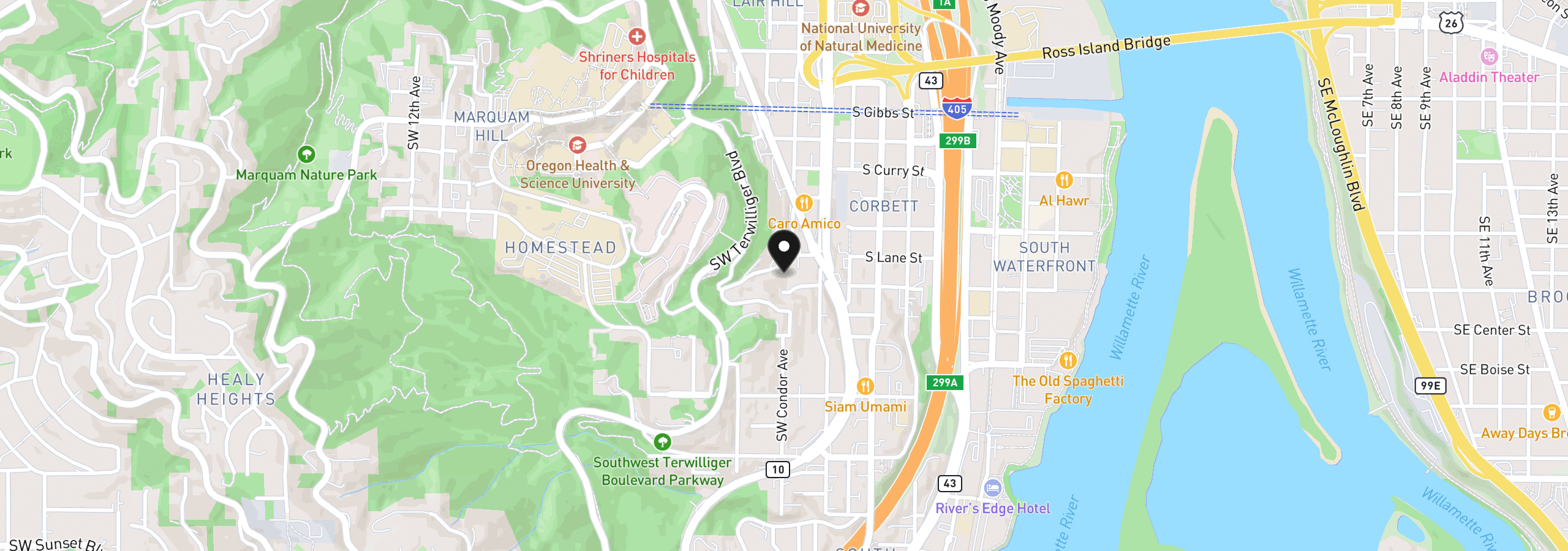 Map showing the location of SW Condor Ave, Portland, OR 97239
