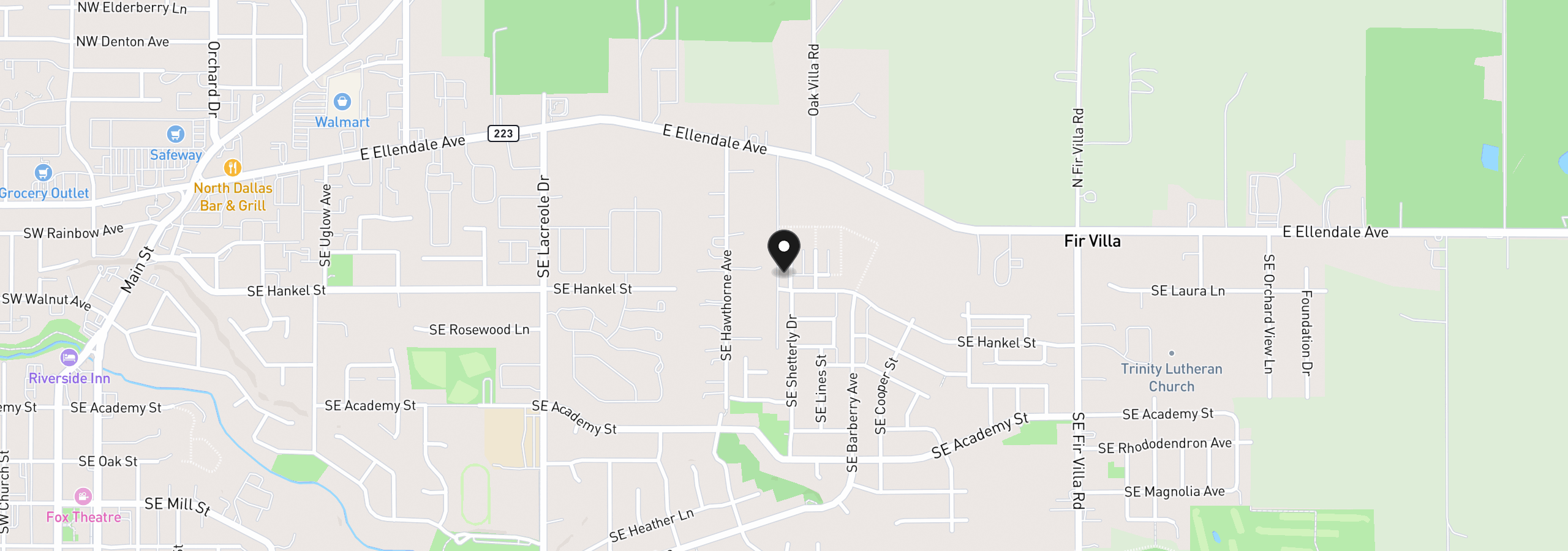 Map showing the location of 381 SE Shetterly Dr, Dallas, OR 97338