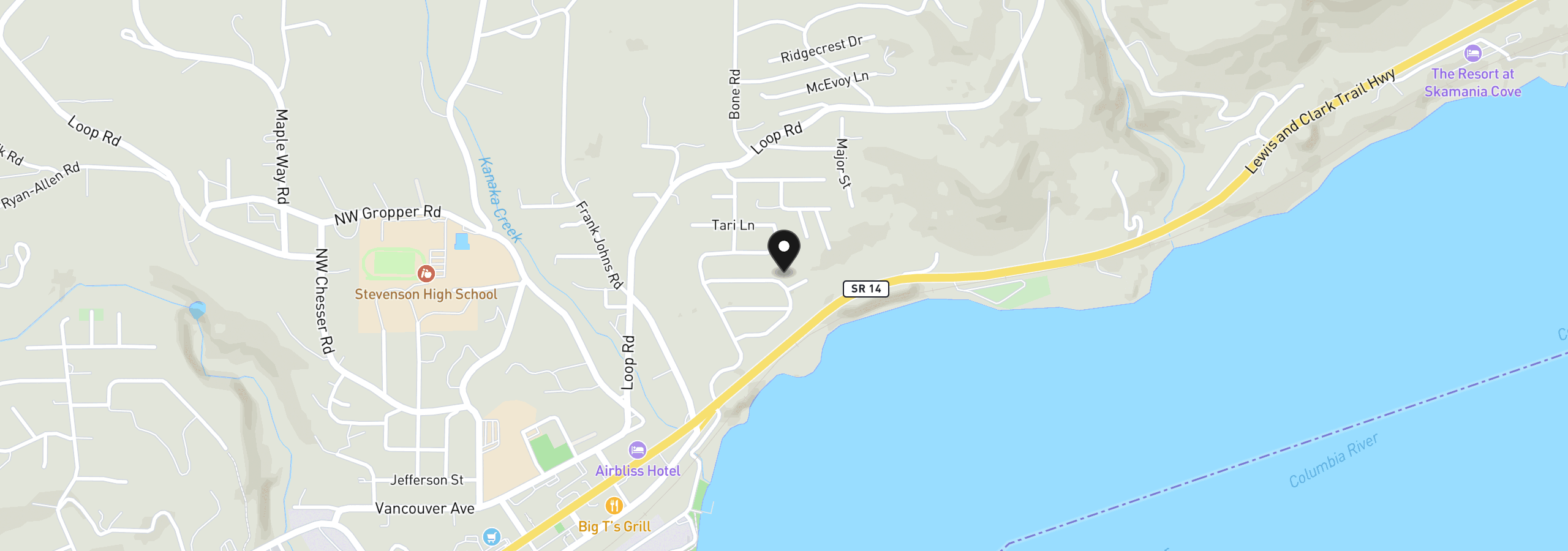 Map showing the location of 235 NE Upper Basso Cir, Stevenson, Wa 98648