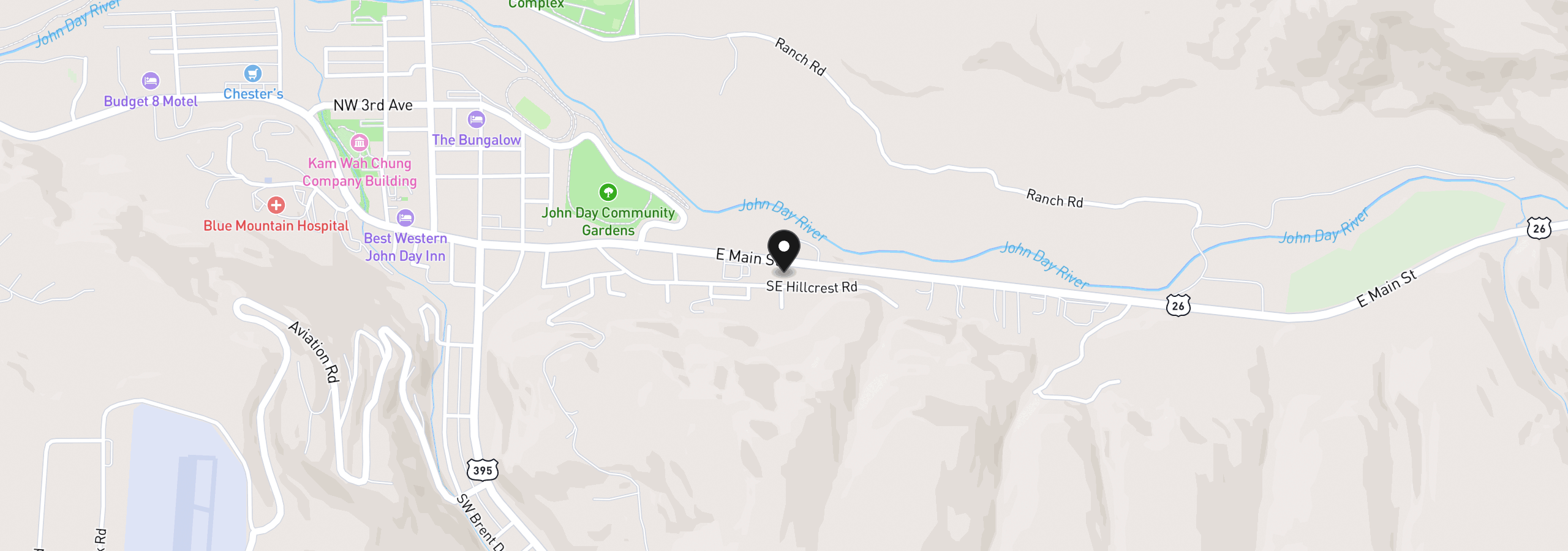Map showing the location of 633 SE Hillcrest Rd, John Day, OR 97845