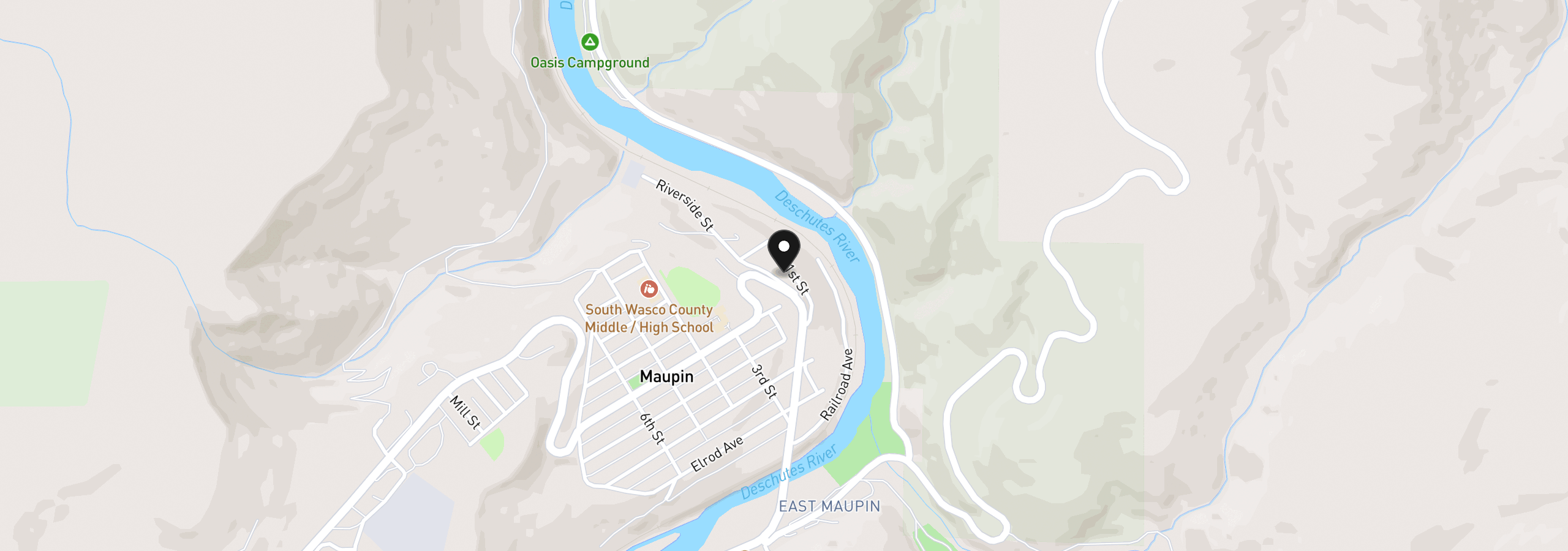 Map showing the location of 499 1st St, Maupin, OR 97037