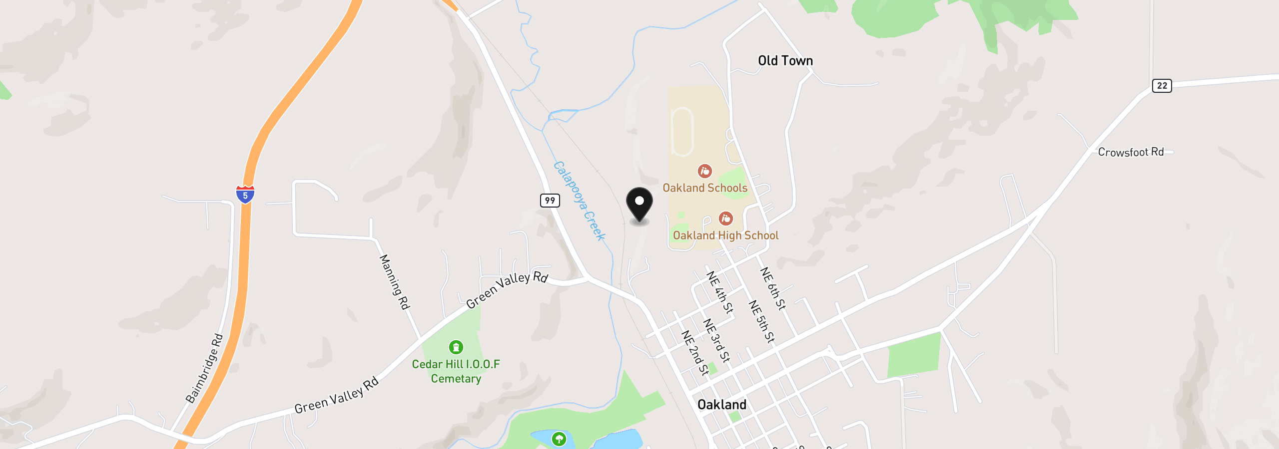 Map showing the location of 905 NE Third St, Oakland, OR 97462