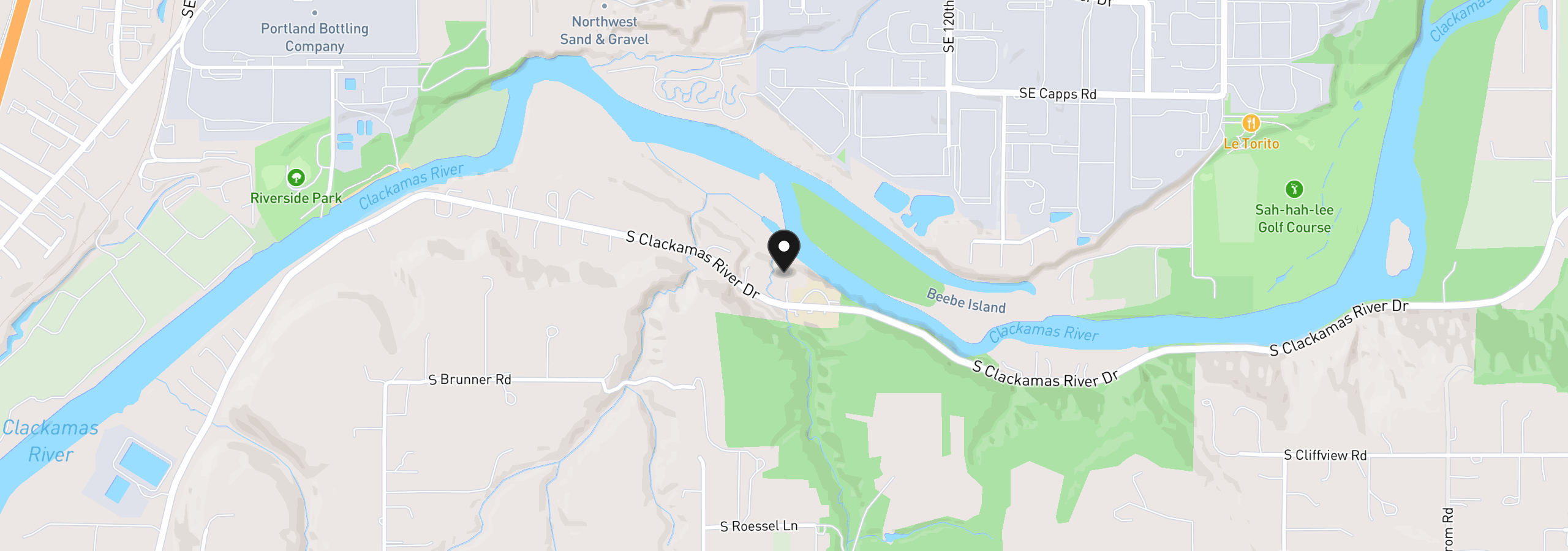 Map showing the location of 15555 S Clackamas River Dr, Oregon City, OR 97045