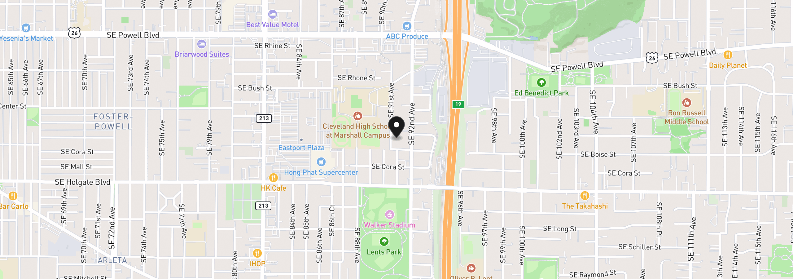 Map showing the location of 4120 SE 91st Ave, Portland, OR 97266