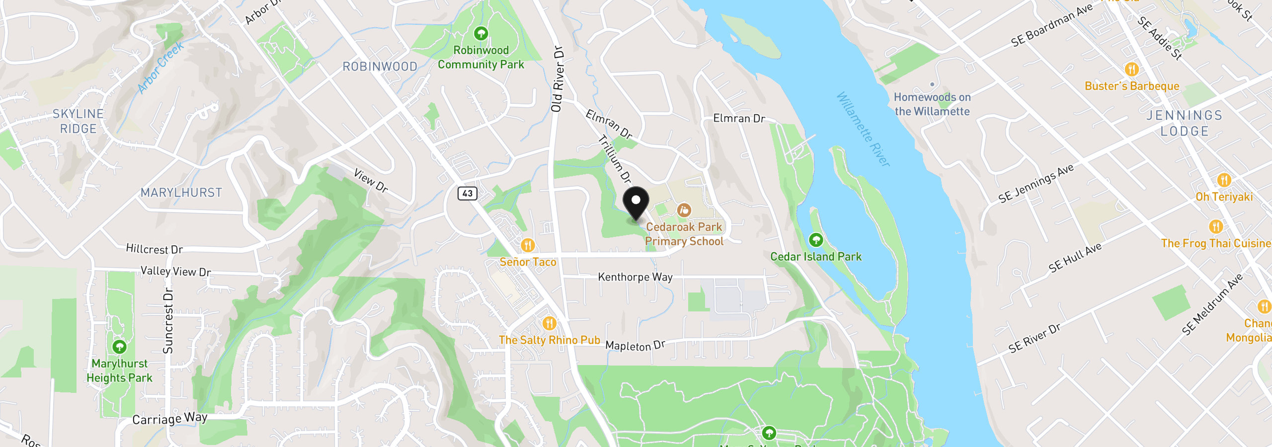 Map showing the location of 3895 Cedaroak Dr, West Linn, OR 97068