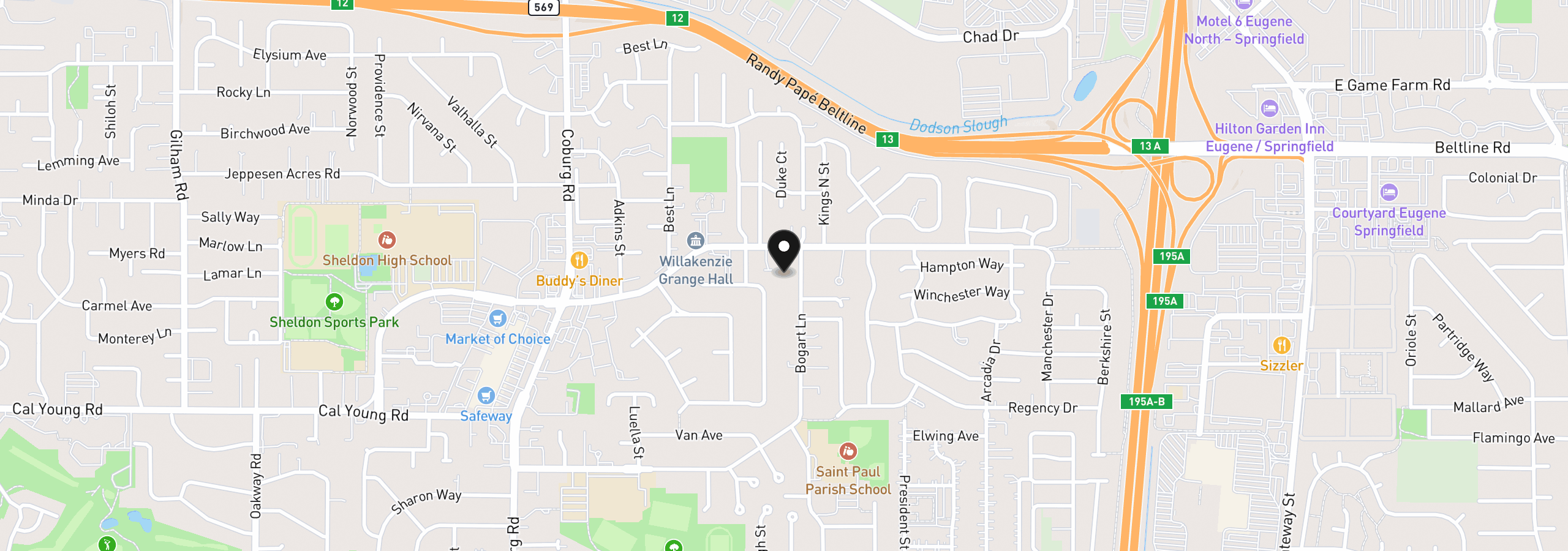 Map showing the location of Sprig Ln Lot 3, Eugene, OR 97401