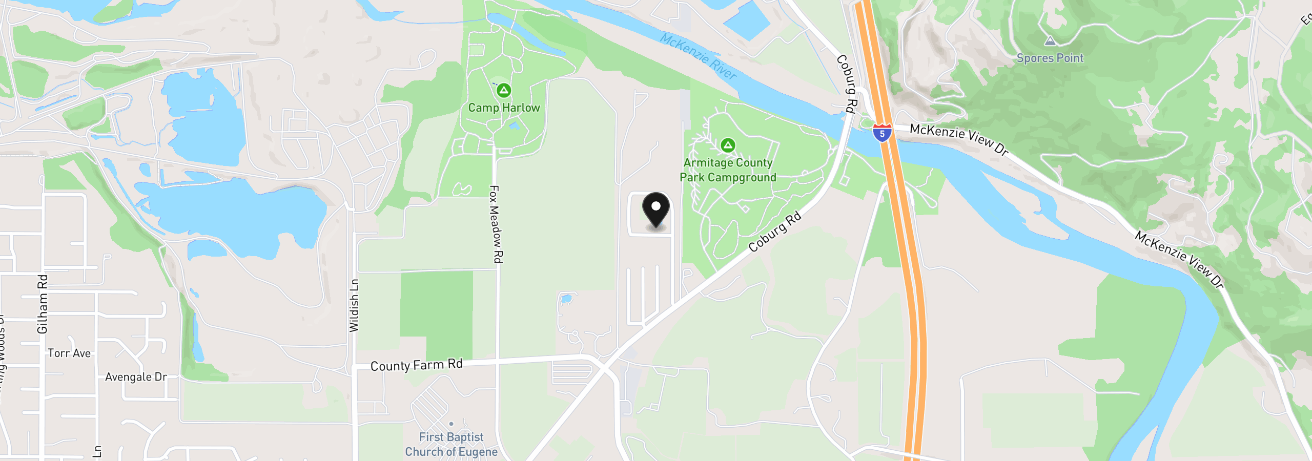 Map showing the location of 3950 Coburg Rd 44, Eugene, OR 97408