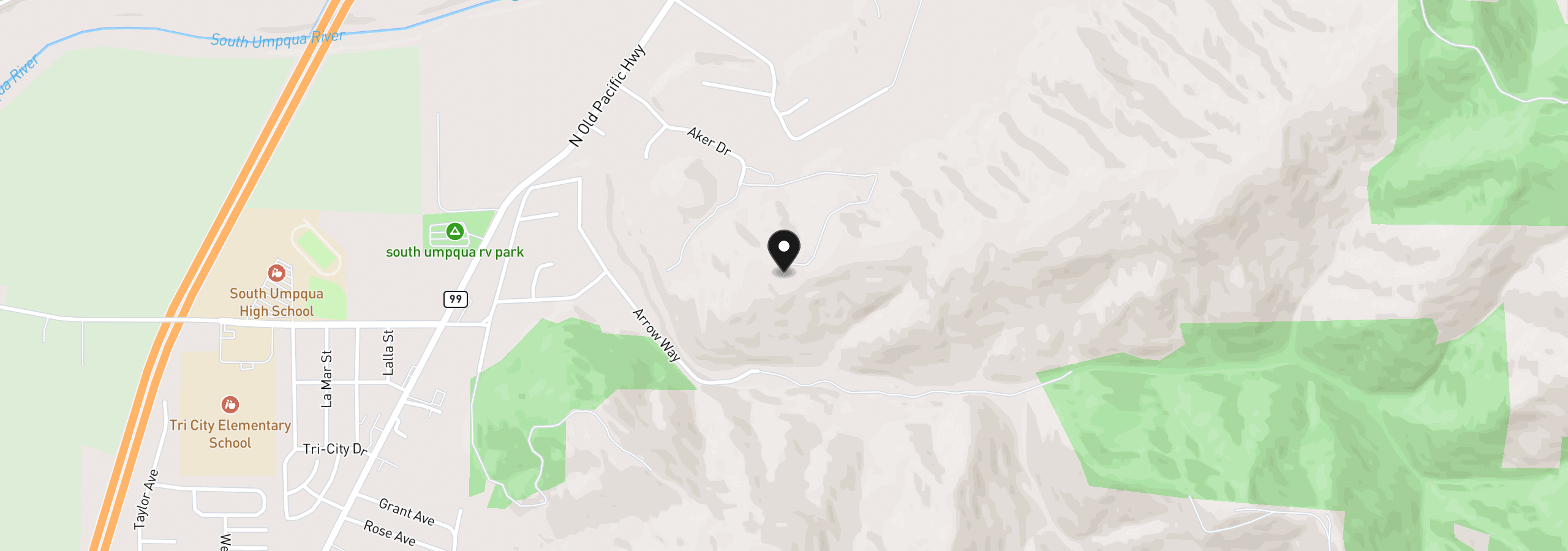 Map showing the location of 317 Aker Dr, Myrtle Creek, OR 97457