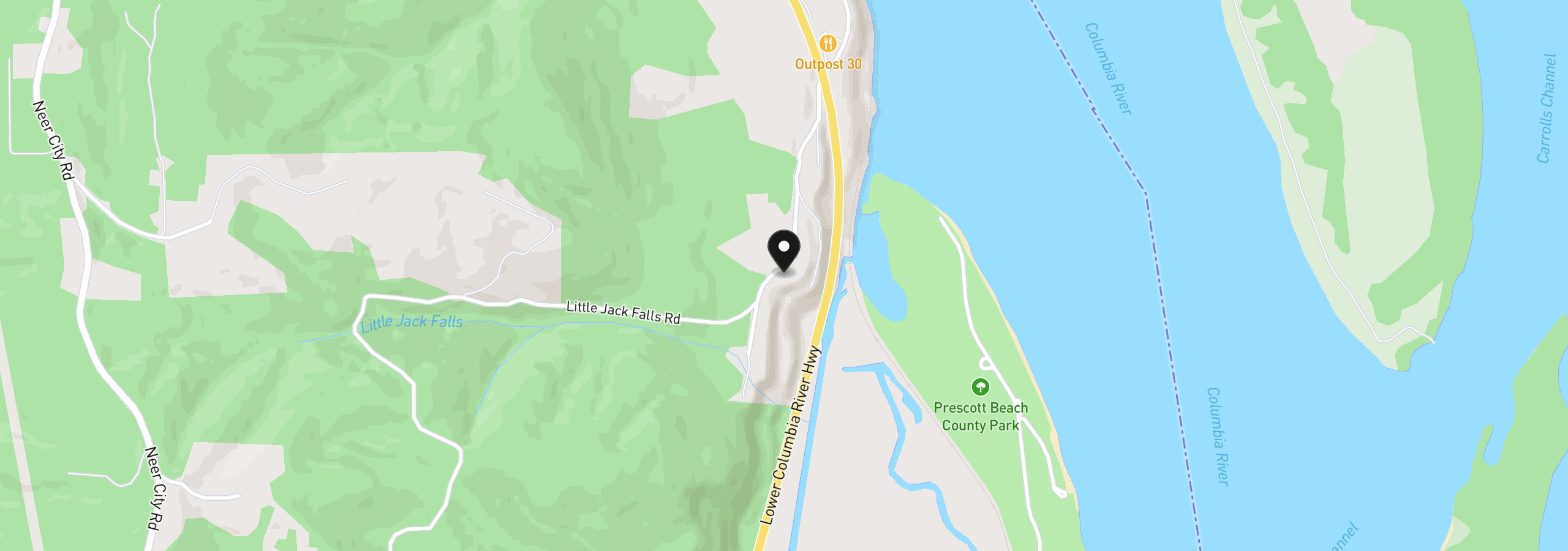Map showing the location of 72290 Little Jack Falls Rd, Rainier, OR 97048
