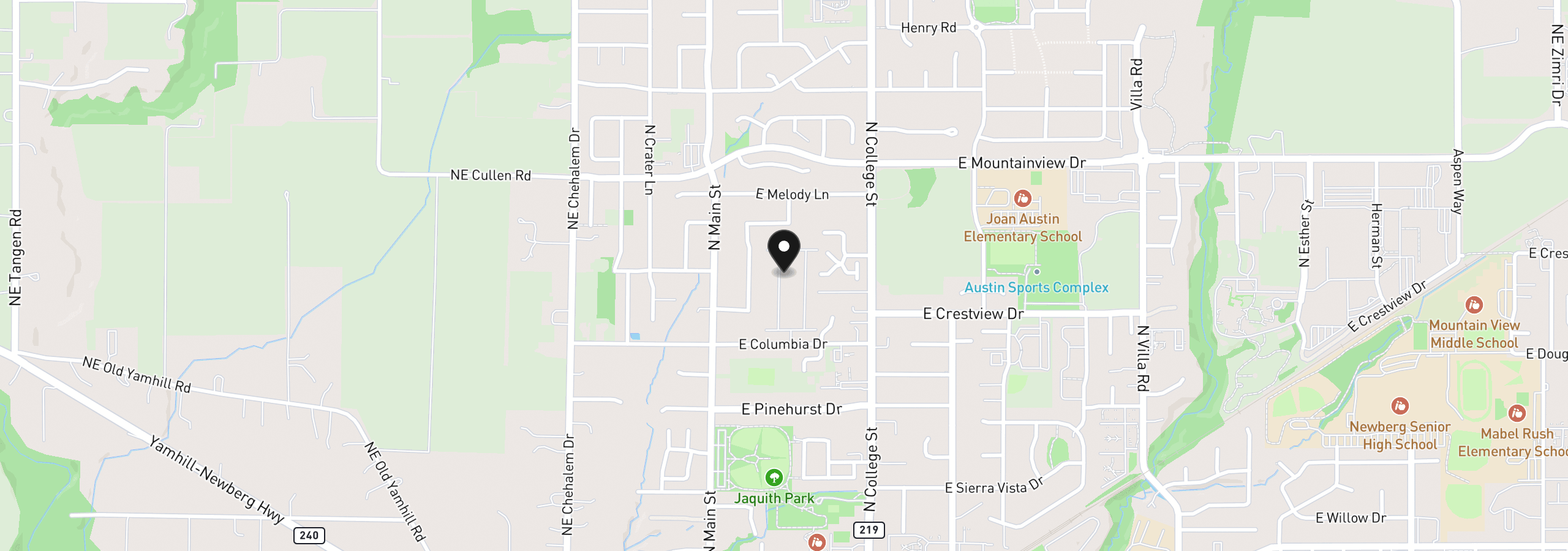 Map showing the location of 301 E Columbia Dr 68, Newberg, OR 97132