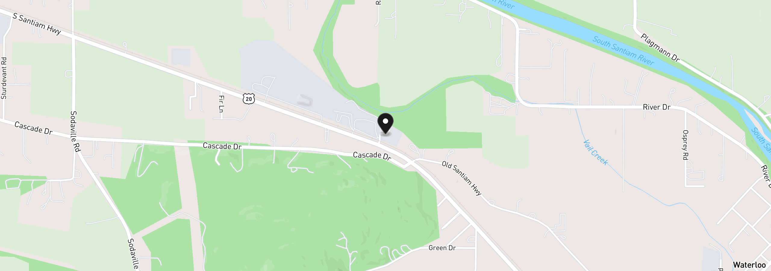 Map showing the location of 5795 S Santiam Hwy, Lebanon, OR 97355