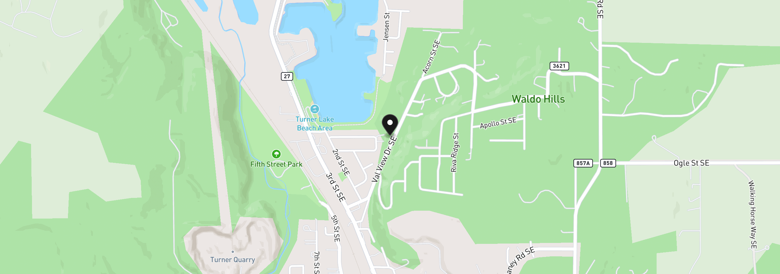 Map showing the location of 5345 Val View Dr SE, Turner, OR 97392