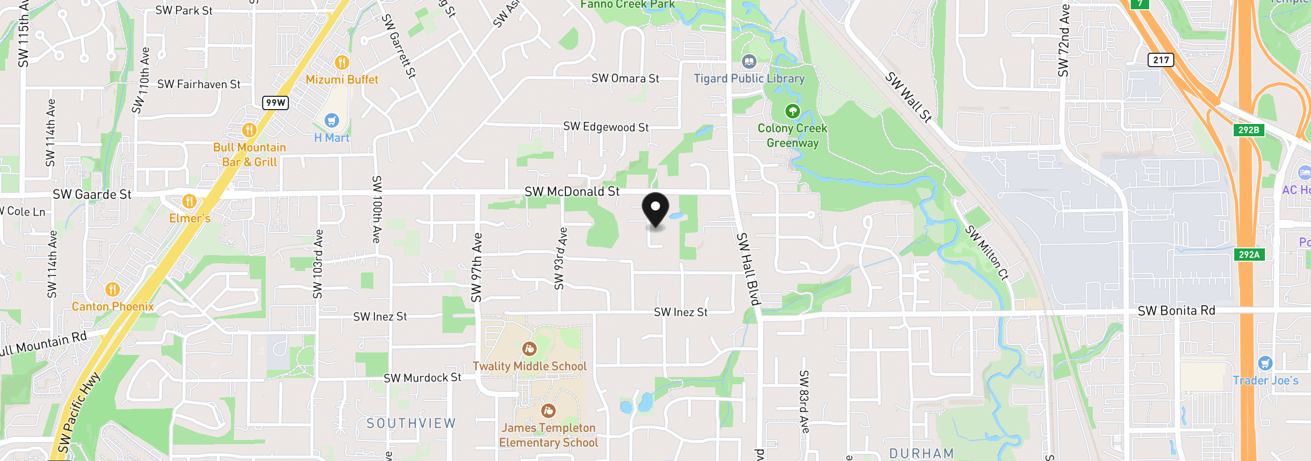 Map showing the location of 14150 SW 89th Ave, Portland, OR 97224