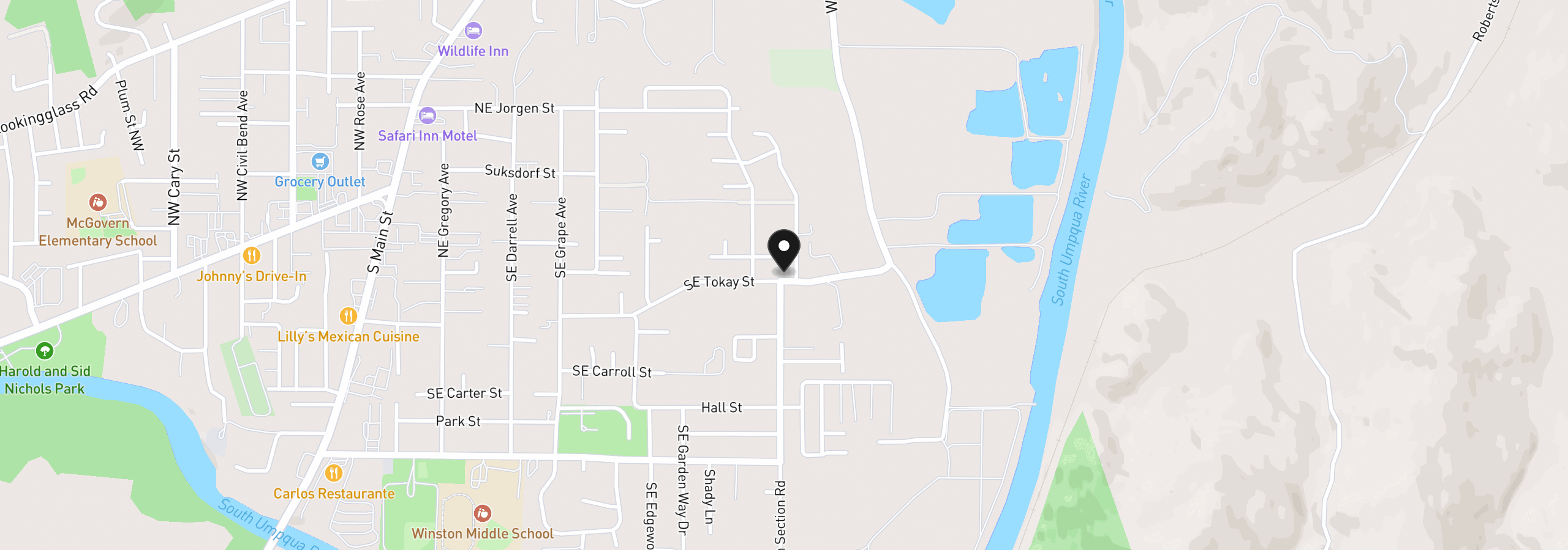 Map showing the location of 750 SE Tokay St, Winston, OR 97496