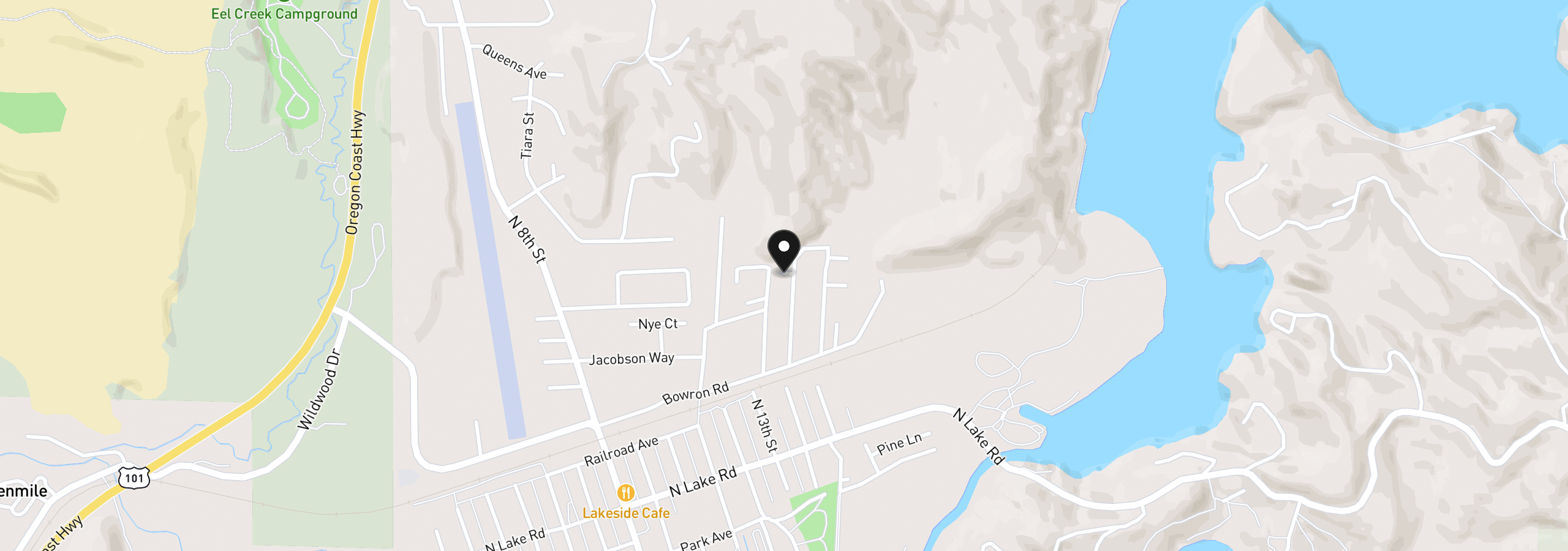 Map showing the location of 119 Jensen Way, Lakeside, OR 97449