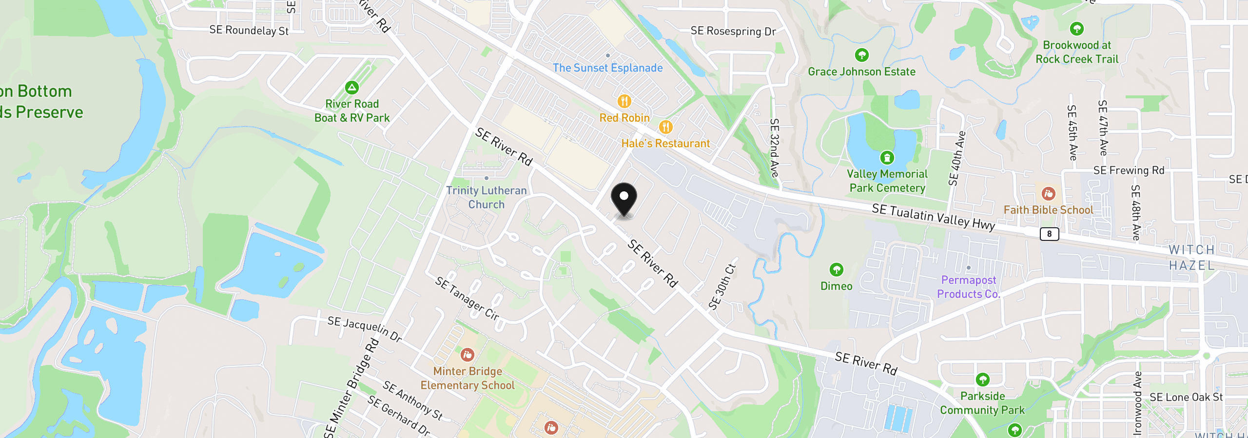 Map showing the location of 2511 SE River Rd 88, Hillsboro, OR 97123