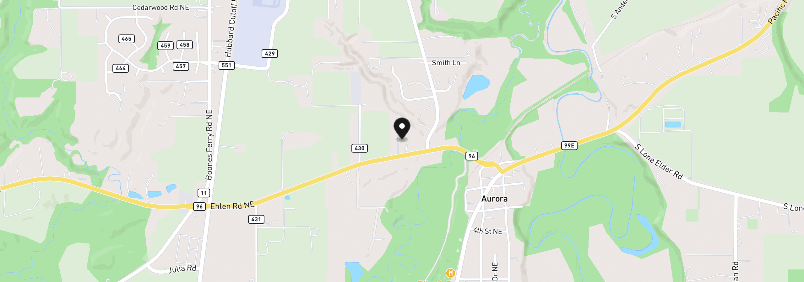 Map showing the location of 14633 Ehlen Rd NE, Aurora, OR 97002