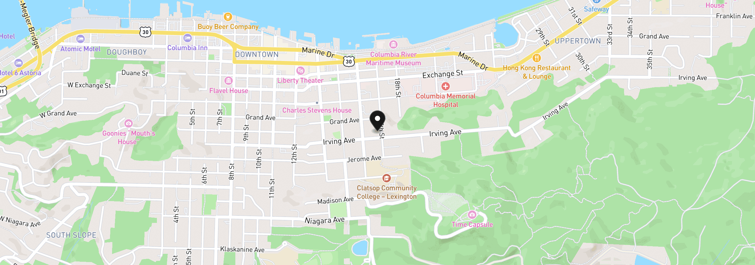 Map showing the location of 1684 Irving Ave, Astoria, OR 97103