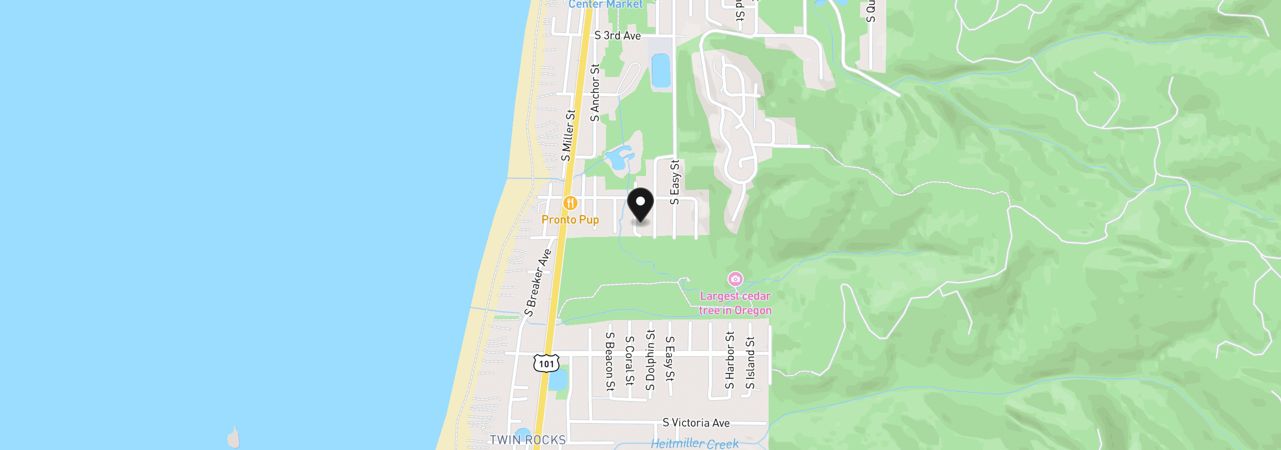 Map showing the location of 648 S Coral St, Rockaway Beach, OR 97136