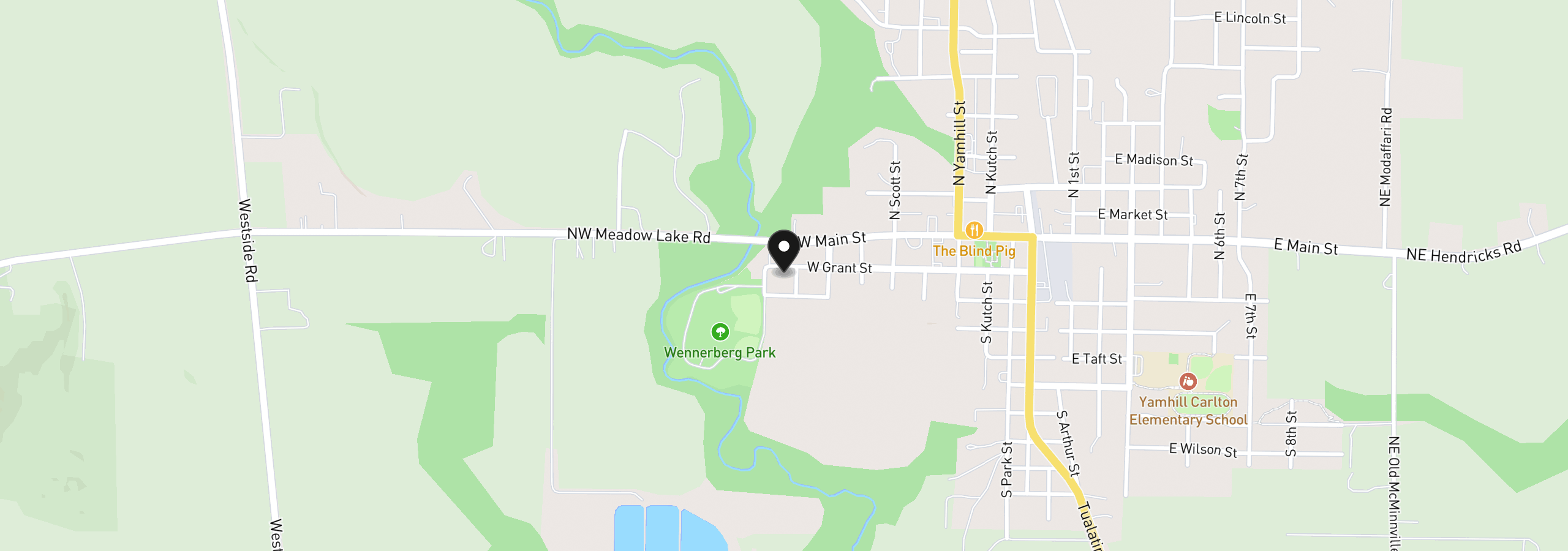 Map showing the location of 848 W Grant St, Carlton, OR 97111